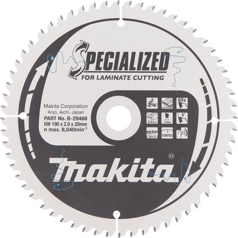 Lame de scie pour stratifié Makita 190x2x20 0 mm Z60 5°