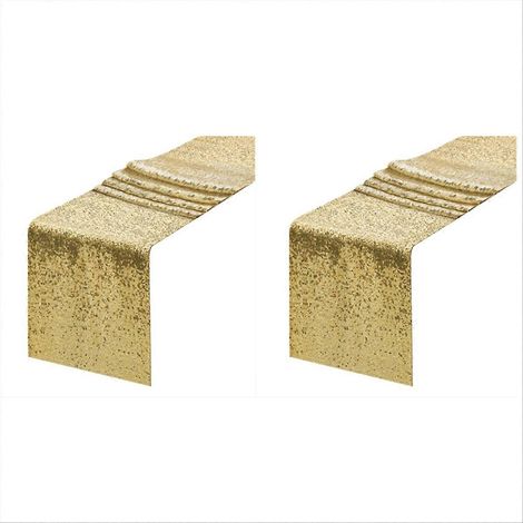 Lot de 2 or Sequin table chemin 12x 108 pouces pour Party et Wedding Decorations (1/5)