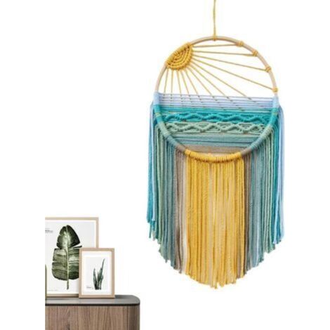 Tenture Murale en Macramé, Décoration Murale Tissée à La Main, Attrape-Rêves, Tenture Murale en Macramé Motif Coucher de Soleil, pour Bureau, Chambre à Coucher, Appartement, Salon, Chambre d'Enfant