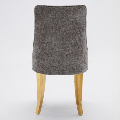 Chaises de salle à manger en tissu flocké gris avec dossier haut et pieds en acier inoxydable doré, lot de 2 (1/5)