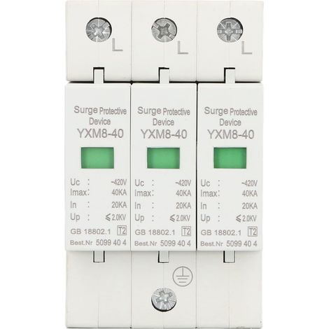 Dispositif Parafoudre 40KA 420V 3P, Dispositif de Protection Contre Les Surtensions pour Appareils Ménagers (1/5)