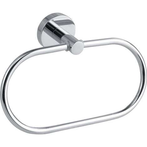 1 Porte-serviettes anneau, Acier inoxydable, Design ovale chromé, Fixation adhésive sans perçage, Salle de bain (1/5)