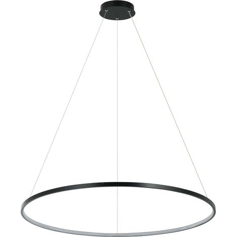 Suspension moderne en anneau noir, grand diamètre 80 cm, LED 48 W, couleur variable, pour salon, salle à manger, RING Light Prestige (1/4)