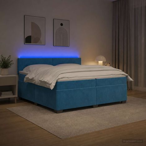 vidaXL Lit de box spring avec matelas et LED Bleu 200 x 200 cm Velours (1/5)