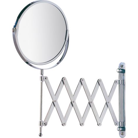 WENKO Kosmetik-Wandspiegel Teleskop Exclusiv, Wandspiegel, 3-fach Vergrößerung, Silber glänzend, Stahl chrom, Glas