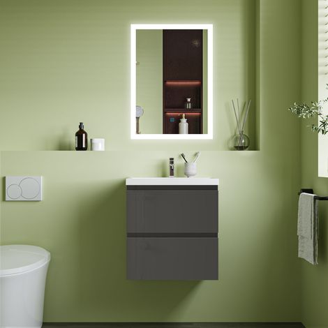 520x500mm Anthracite Vanity Unit With Soft Close DrawersStorage SpaceWhite Ceramic Basin (1/5)
