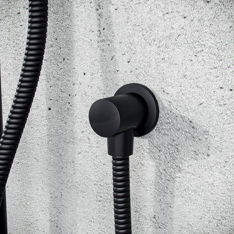 Round Matte Black Wall Mounted Outlet Elbow Shower Hose Concealed Connector Kit (1/3)