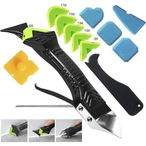 Kit d'outils pour retirer le silicone, grattoir à joint 5 en 1, 6 tampons en silicone interchangeables, buses d'étanchéité p (1/4)