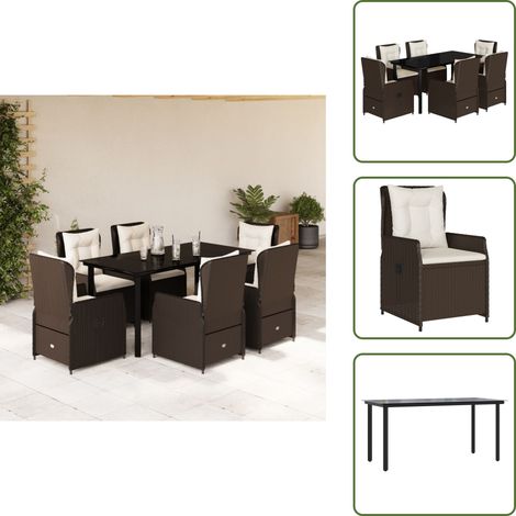 Garten-Essgruppe - vidaXL 7-tlg. Garten-Essgruppe mit Kissen Braun Poly Rattan - Rattanmöbel (1/5)