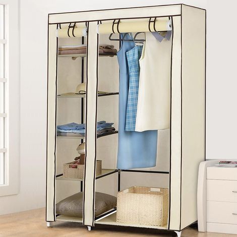 Gabinete para zapatos con 2 estantes de tela no tejida de una sola puerta, beige