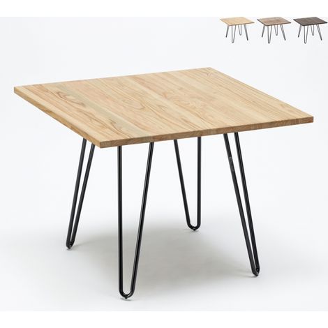 Tavolo industrial in acciaio e legno 80x80 bar e casa Hammer - Beige
