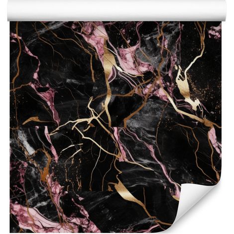 Carta da parati effetto marmo nero, marrone, bordeaux e ruggine per soggiorno e camera da letto, 50x1000 cm. (1/5)