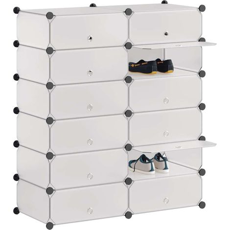 Armoire à Chaussures, Meuble Étagère de Rangement, avec 12 compartiments Blanc OIB1301E (1/5)