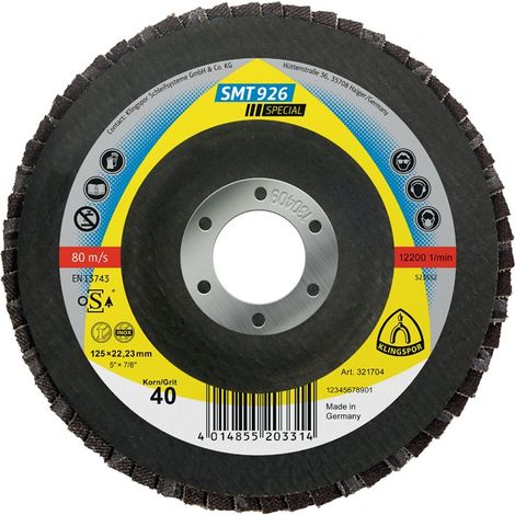 KLINGSPOR 321704 Fächerscheibe SMT 926 Special Ø 125 mm Körnung 40 6° gewölbt IN (1/3)