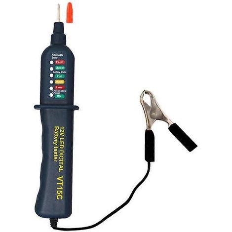 Testeur de batterie automobile - 12 volts - Avec indicateur LED et pince crocodile (1/5)