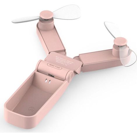 Mini ventilatore tascabile pieghevole, ventilatore portatile ricaricabile con cavo USB per viaggi, casa e attività all'aperto (doppio rosa) (1/5)