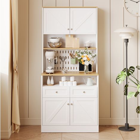 MEUBLIV buffet blanc 80x40x175 cm – 2 tiroirs, 4 portes, grand rangement (1/5)