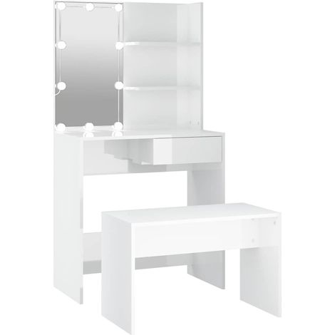 Maison Exclusive - Schminktisch-Set mit LED Hochglanz-Weiß Holzwe (1/5)