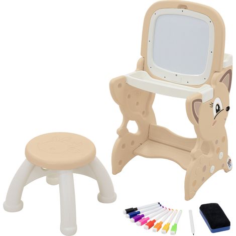 Tavolo da Disegno per Bambini Marrone, con Lavagna e Sgabello – Cavalletto Creativo 3 in 1 per Bambini dai 3 Anni - Design a Forma di Animale - Inclusi Pennarelli e Spugna, Facile da Pulire (1/5)