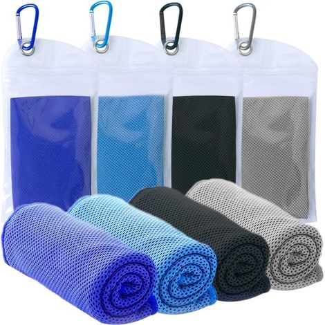 Confezione da 4 asciugamani rinfrescanti da 40x12 pollici per collo e viso, ideali per palestra, campeggio, sport all'aria aperta. Raffreddamento diretto. (1/2)