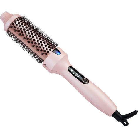 Boucleur lisseur 2 en 1 rose, prise UE, réglages multiples, brosse coiffante portable pour usage domestique (1/5)