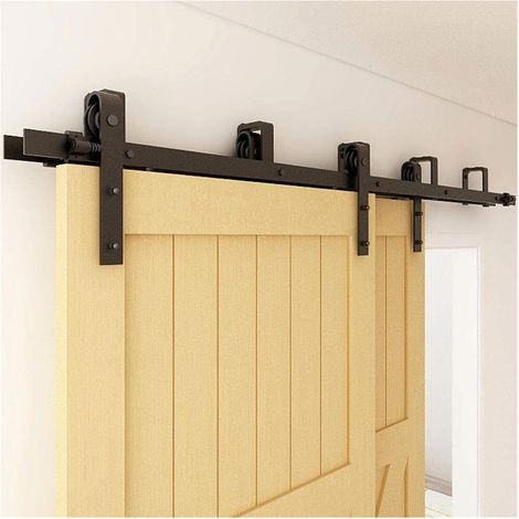 Kit de quincaillerie pour porte de grange Kit de quincaillerie for porte de grange de dérivation de 153 à 422cm, système de Rail suspendu for porte coulissante, rail à rouleaux en forme de J for porte (1/5)