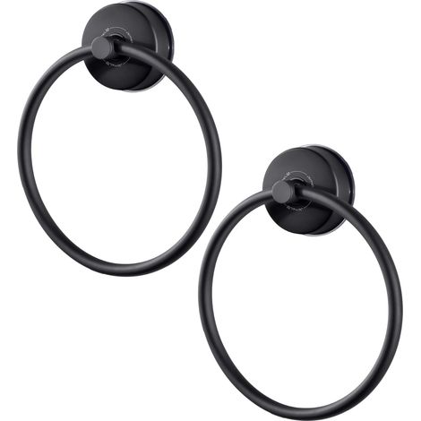Porte Serviettes Douche Ventouse Salle de Bain Anneau Porte-Serviettes Noir INOX Support Serviette Ventouse sans Percage Porte Torchon Rond Cuisine Accroche Serviette Ventouse Mural Lot de 2 (1/5)