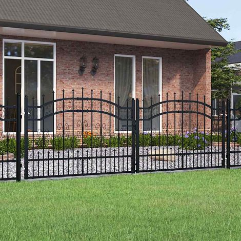Portail et sommet de lance Portail de jardin Moderne - Portail de Clôture Noir 305x151 cm Acier enduit poudre BV820286 - BonneVie (1/5)