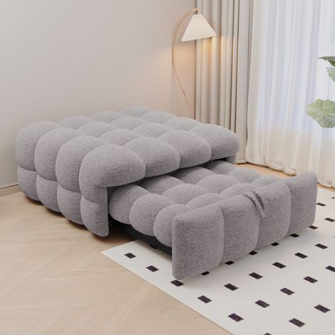DESVIAE Canapé lit convertible 2 en 1 pouf lit simple tissu teddy gris 183 x 76 x 42 cm (1/5)