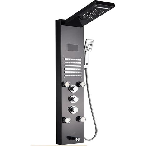 Ensemble de douche mitigeur thermostatique intelli Panneau de douche à lumière LED, ensemble de robinet de douche à affichage numérique cascade pluie, système de douche mitigeur de colonne de salle de (1/5)