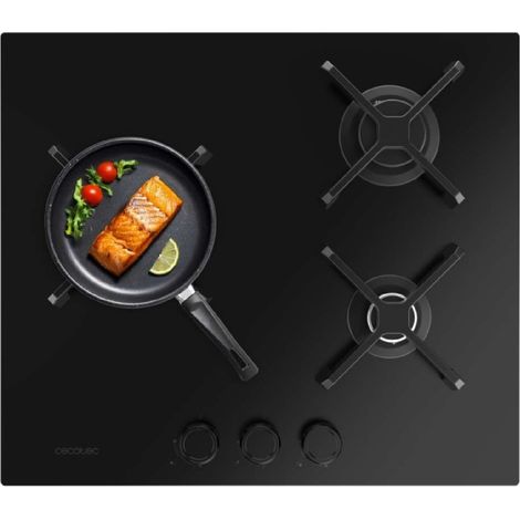 Cecotec – Plaque de cuisson gaz 3 brûleurs 6,2 kW – Brûleur WOK triple couronne 3,4 kW – Grilles en fonte – Allumage électronique – Soupape de sécurité - 3400S (1/5)