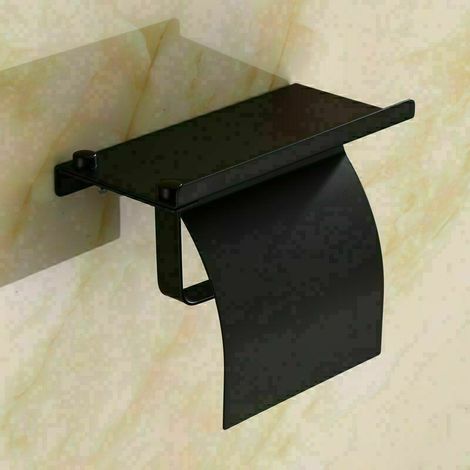 Porte papier(Noir) toilette avec support pour téléphone portable , Support Papier Rouleau sans Percage Derouleur Papier WC, Acier Inox , Colle Auto adhésive et Mural Pour Salle de Bain