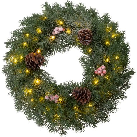 Weihnachtskranz MagicHome, natürlich, beschneit, 48x LED, IP20, 2xAA, 40 cm (1/2)
