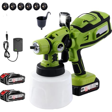 Système de pulvérisation de peinture sans fil 1400 ml Airless avec 6 buses et 2 batteries 2000 mAh Pistolet pulvérisateur électrique pour peinture murale avec raccord rapide Bouton rotatif (1/5)