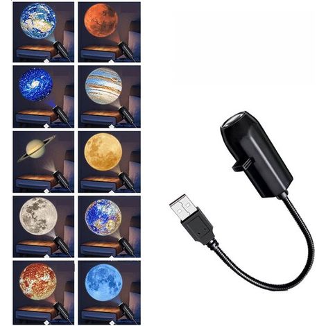 Veilleuse projecteur pour enfants, lumière d'ambiance rotative à 360°, comprend 10 plaques de projection, lampe galaxie, port USB, lampe étoile pour enfants (1/5)