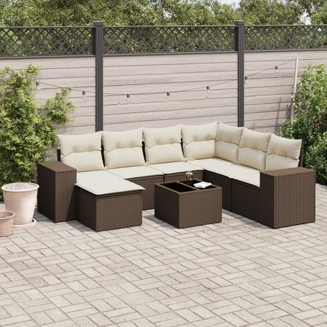 Set sofás de jardín 8 piezas y cojines ratán sintético marrón vidaXL (1/3)