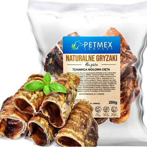 Friandise à mâcher naturelle pour chiens, Trachée de bœuf, Petmex 200 g