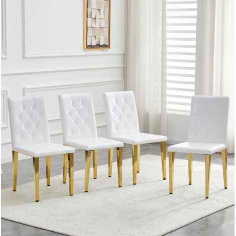 Esszimmerstuhl aus PU Weiss und Metall Gold, 4er-Set, gesteppte Lehne,42×46×89cm (1/5)