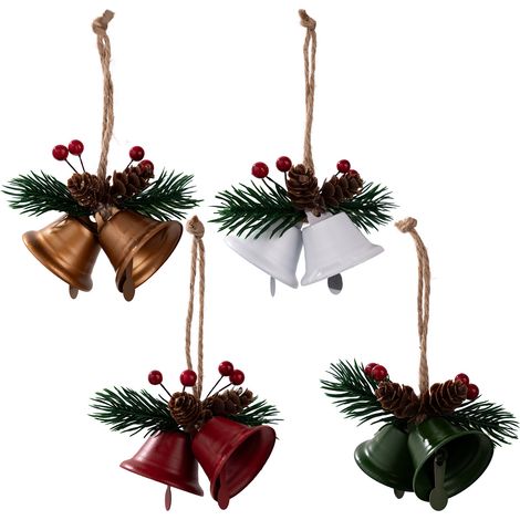 4 decorazioni natalizie, ornamenti a forma di campanella rossa, decorazioni per la casa, ornamenti dorati a forma di campanella per l'albero di Natale (1/5)