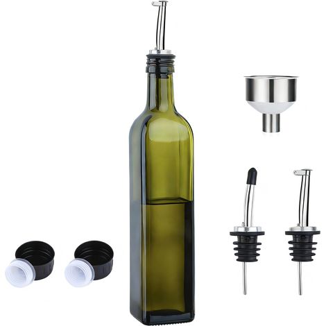 Bouteille Distributeur Huile D Olive - Carafe En Verre Vert 500 ml Avec Bec Verseur Et Entonnoir - Pour Cuisine (1/5)