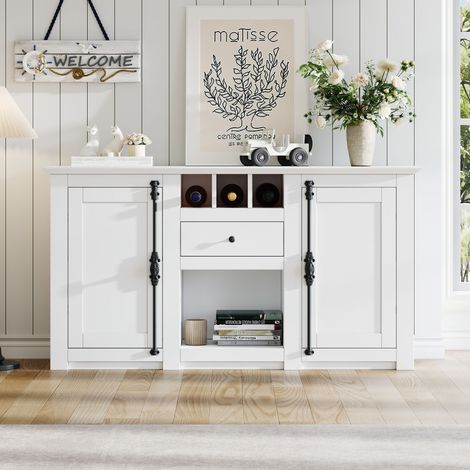 Mobile da soggiorno 1303570 cm, cassettiera moderna con 2 ante e 1 cassetto, larghezza 130 cm, credenza con 3 portabottiglie, credenza con vani portaoggetti semiaperti, adatta per corridoi, soggiorni,
