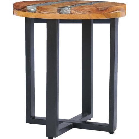 Table d'appoint ronde teck massif clair et manguier noir Tamie (1/5)