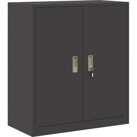 Armoire de rangement moderne avec portes verrouillables 80 x 40 x 90 cm en acier laminé à froid noir (1/5)