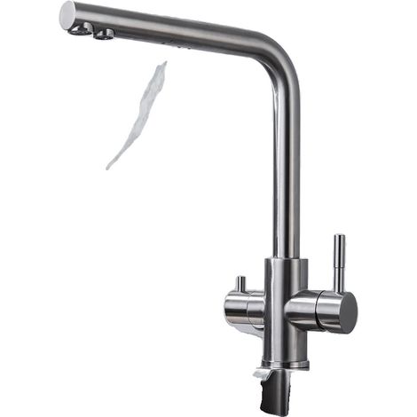 Grifo de cocina con filtro, acero inoxidable, doble manija. (1/2)