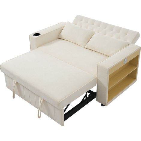 Canapé-lit multifonctionnel, canapé convertible moderne avec espace de rangement et fonction couchage, porte-gobelet, port USB et coussins, canapé peu encombrant pour salon, chambre et chambre d’amis, (1/5)