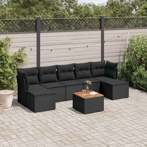 vidaXL Salon de jardin 8 pcs avec coussins noir résine tressée (1/5)
