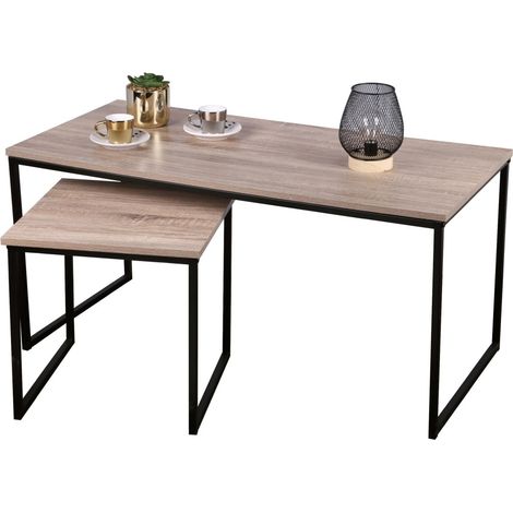Conjunto de dos mesas bajas nido colección HOLBORN – Diseño moderno, dimensiones 100x50x40 cm, color roble y negro.
