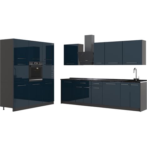Cucina componibile Fame-Line, Blu scuro lucido/Antracite, 460 cm senza piano di lavoro, Vicco (1/5)