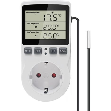 Prise Thermostat Numérique avec Sonde Contrôleur de Température Programmable Prise avec Minuterie pour Incubateur Serre Chauffage Refroidissement (1/5)