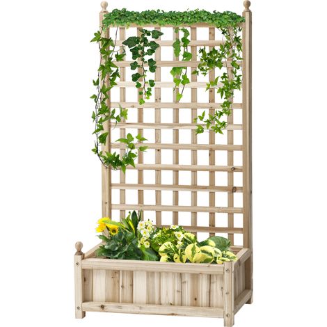 Bac à jardinières surélevé avec treillis Arche de rosier support grimpant Bois naturel 64 x 28 x 120 cm